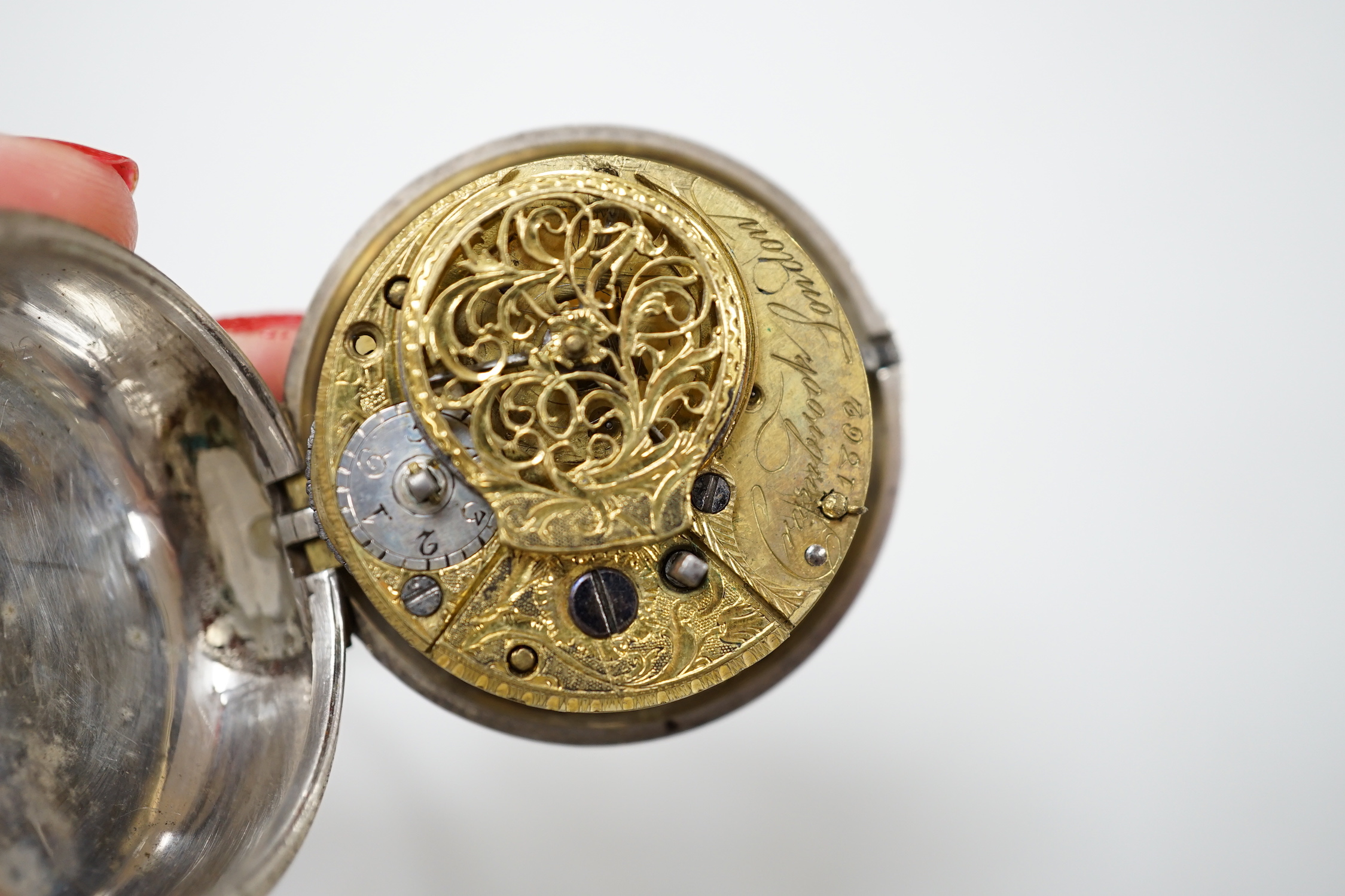 A George III silver pair cased keywind verge pocket watch, by Cranbrook, London, case diameter 50mm.